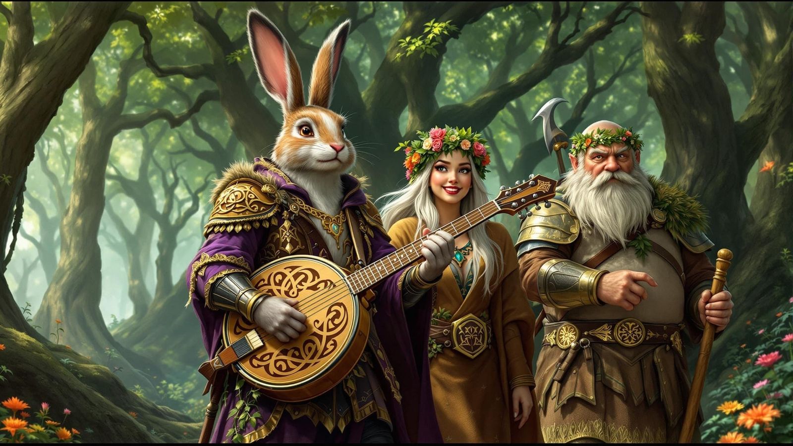 Mystical Warrior Rabbit Embarks on Whimsical Quest with Bard...