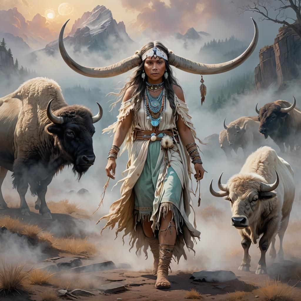 White Buffalo Calf Woman in Radiant Fantasy Art