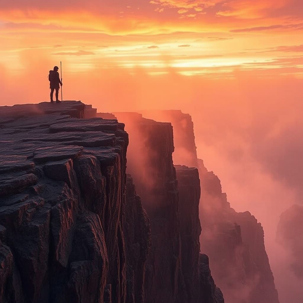 Dawn on Rocky Cliff: Futuristic Sci-Fi Landscape