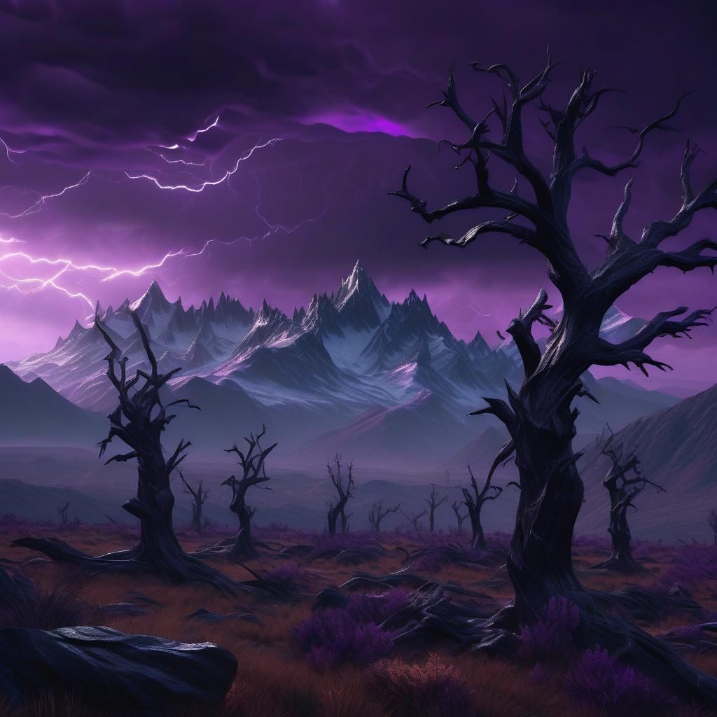 Dark Fantasy Landscape with Stormy Sky