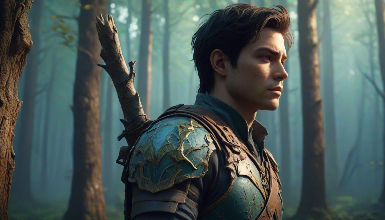 Adventurer in Misty Forest: Fantasy Concept Art