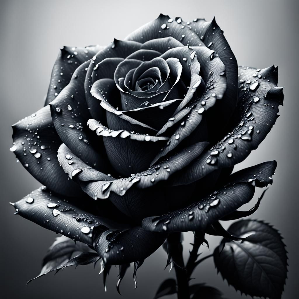 Hyperrealistic Black Roses in Monochromatic Splash Art