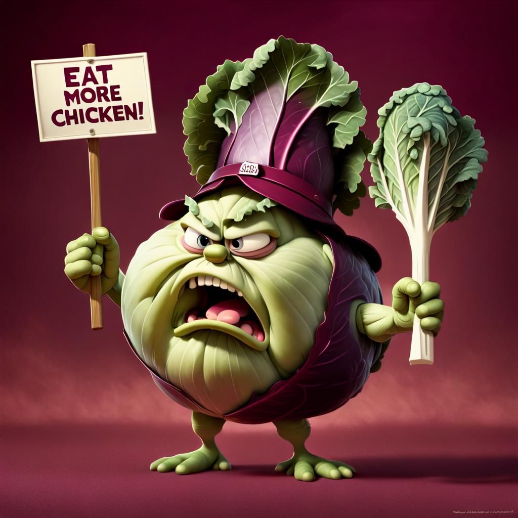 Angry Cabbage Promotes Chicken in Pixar Style