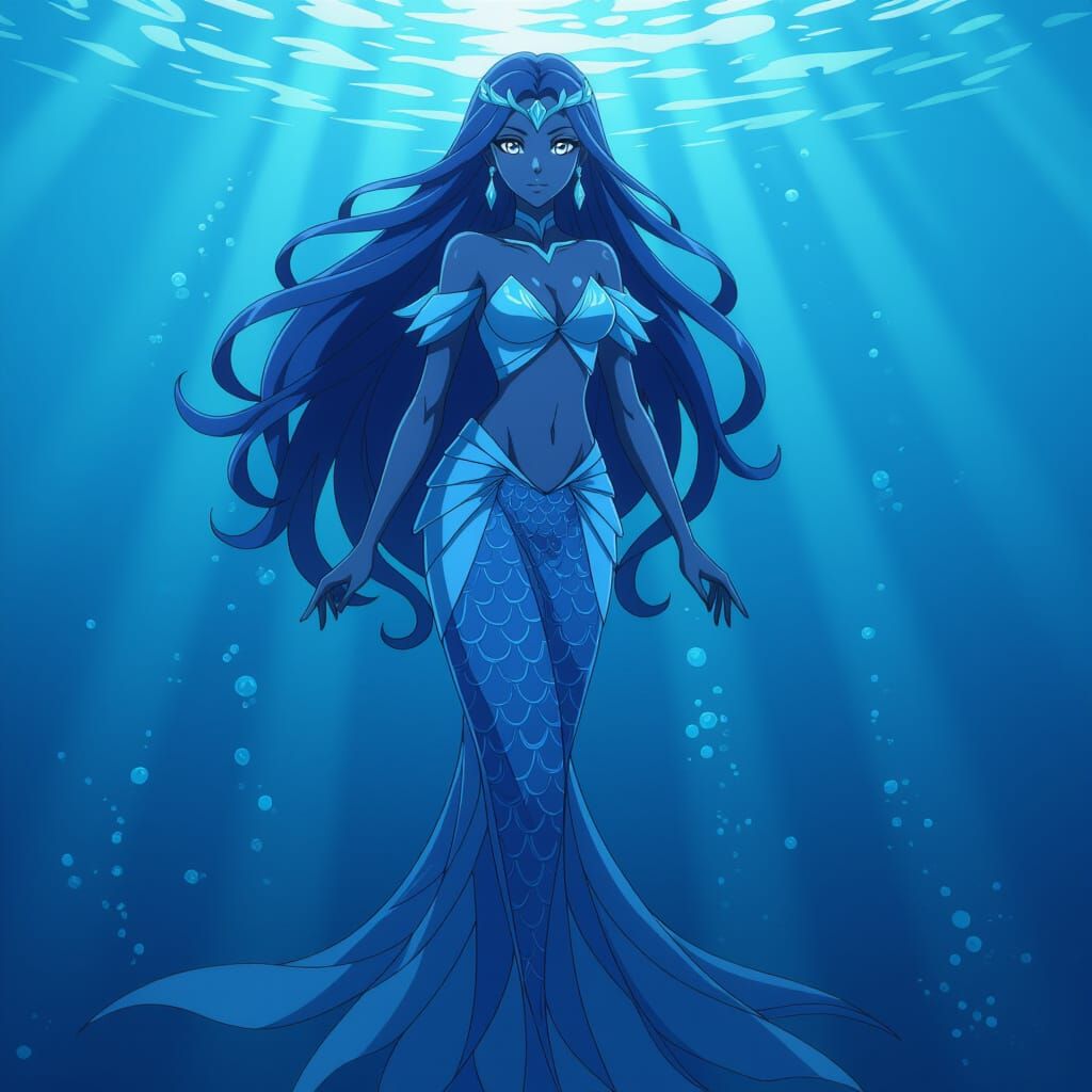Anime Atlantean Princess with Dark Blue Skin