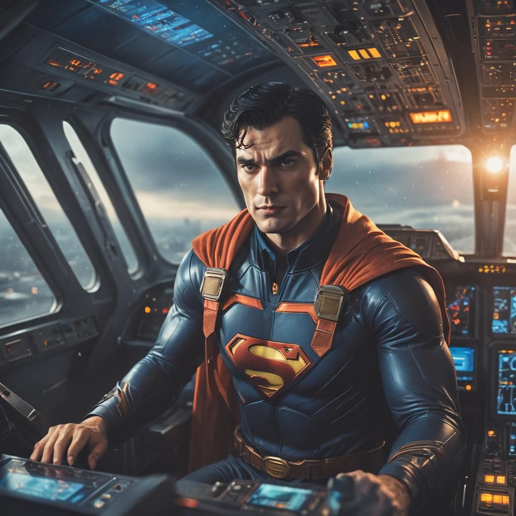 Superman Piloting a Boeing 737 in Cockpit