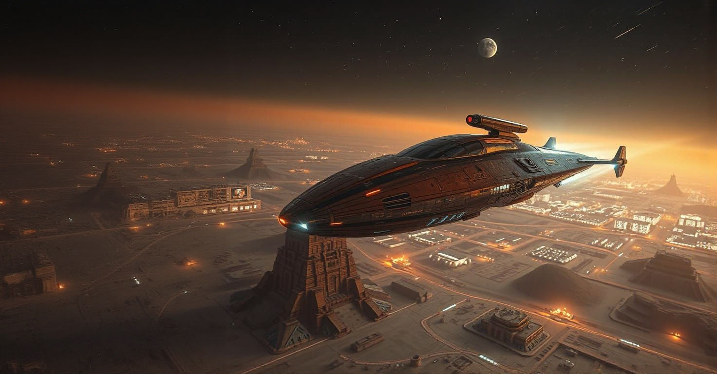 Futuristic Transport in Dystopian Phobos Landscape