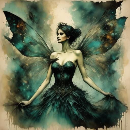 Dark Fairy in Enchanted Forest, Bioluminescent Wings