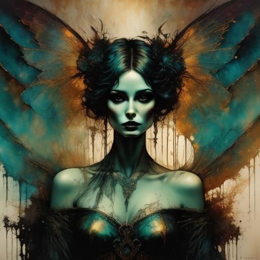 Dark Fairy in Enchanted Forest, Alcohol Ink Art