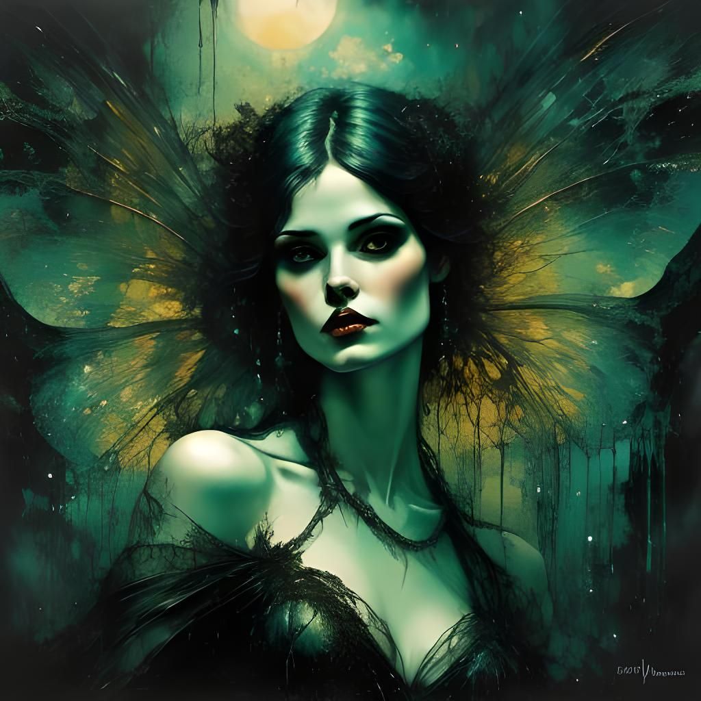 Dark Fairy with Bioluminescent Wings in Enchanted Forest