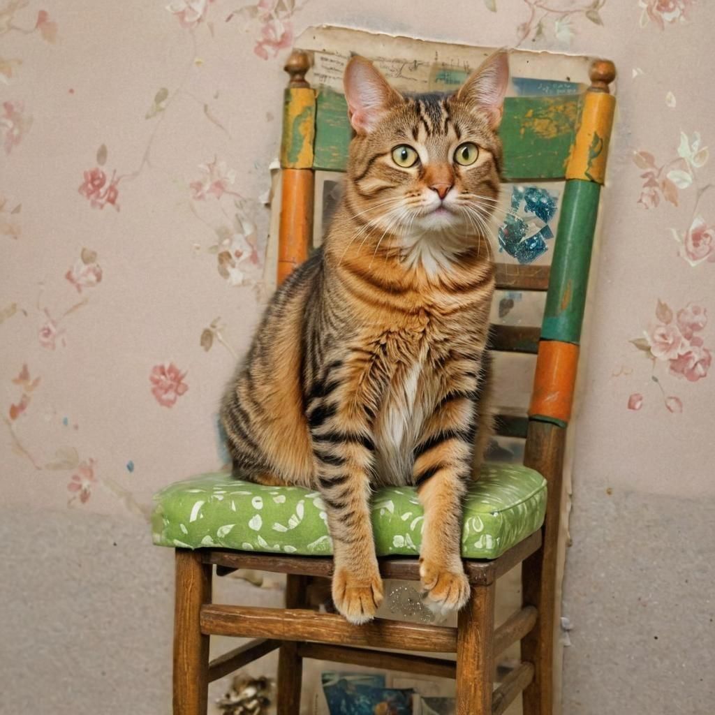 Realistic Tabby Cat in Picasso-Style 3D Setting