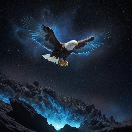 **Main Prompt:** An eagle soars over a glowing cosmic lava f...