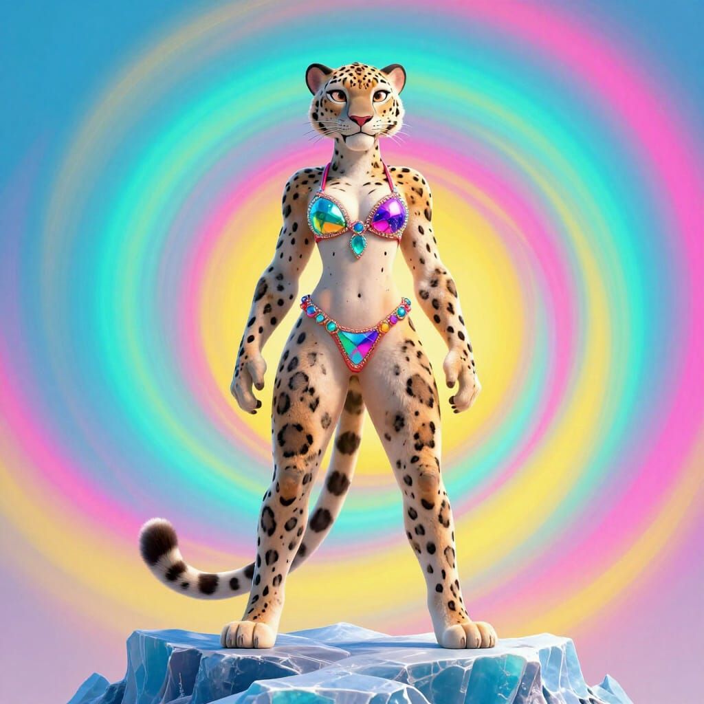 Snow Leopard in Bikini on Glacial Peak