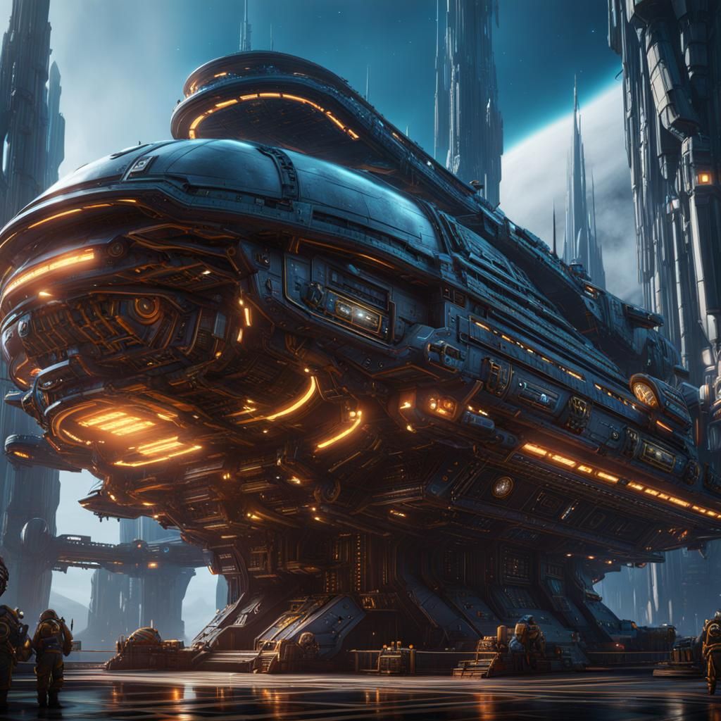 Docked Spaceship Matte Painting in Deep Color