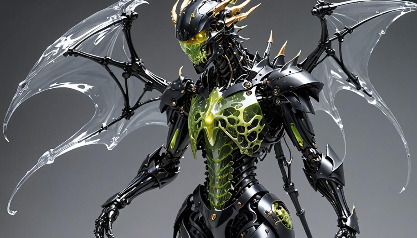 Dragon Girl Chimera with Robot Skeleton in Anime Art