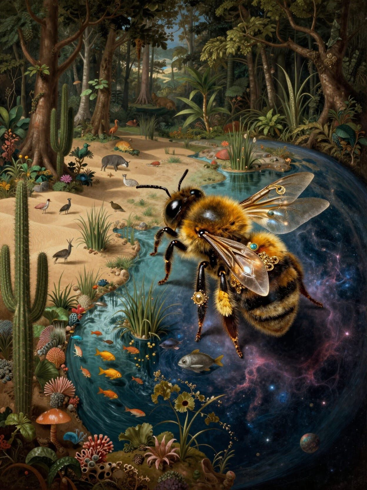 Bioluminescent Bee on Nebulae Planet, Dutch Golden Age Style