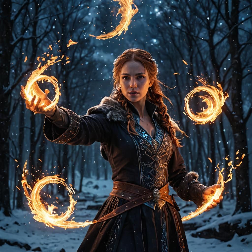 Fire wielding in the snow