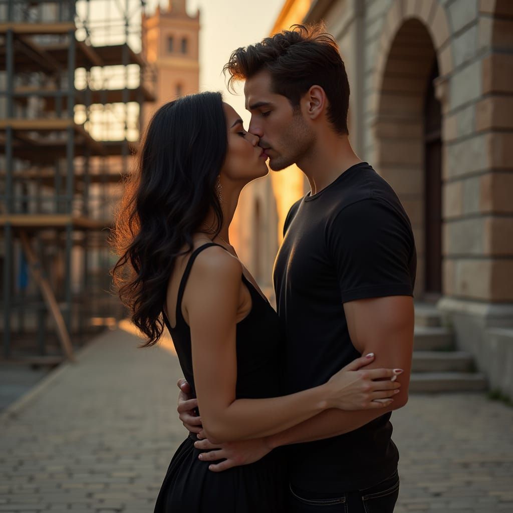 Romantic Church Kiss in Hyper Realistic Style