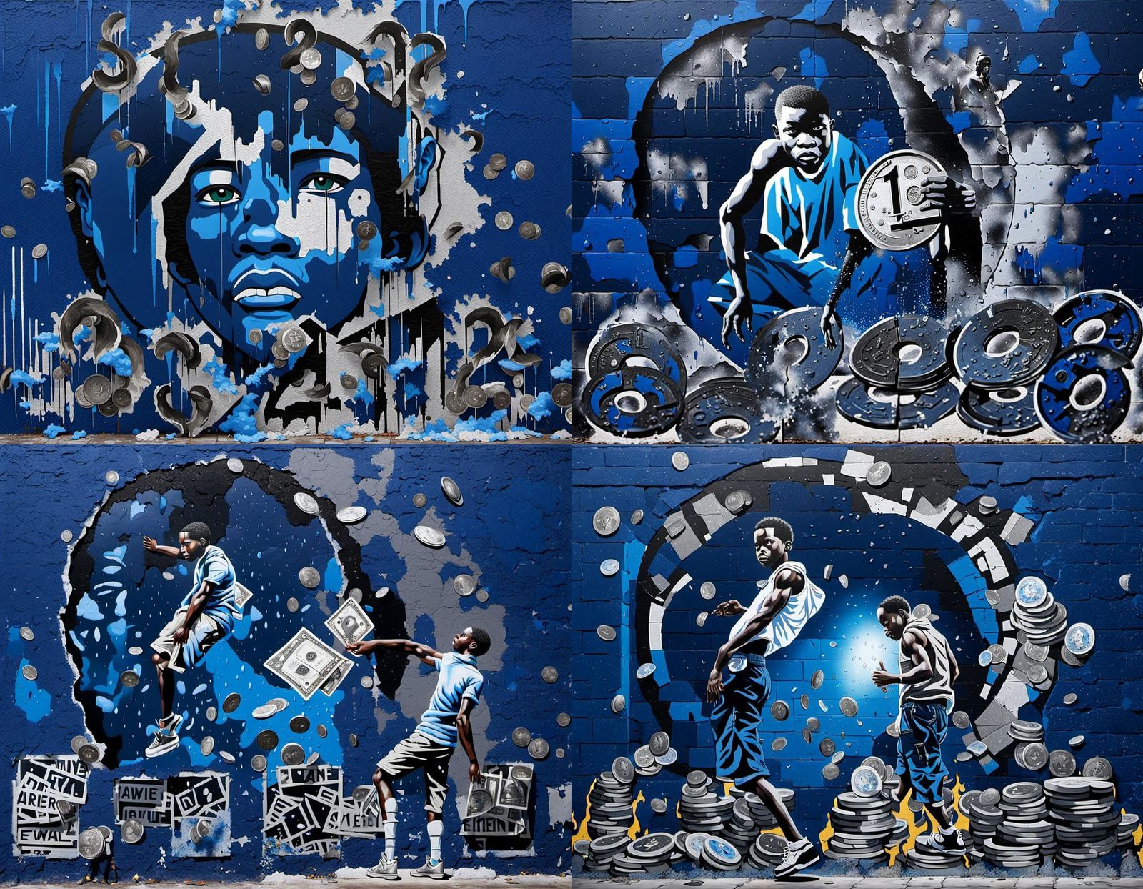 Street Art: Boy and Quarters in Graffiti Style