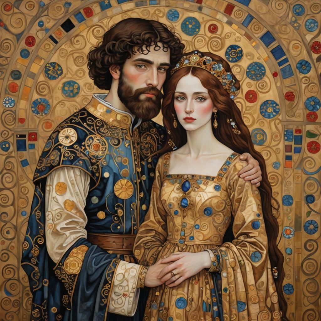 Medieval Couple in Art Nouveau Style