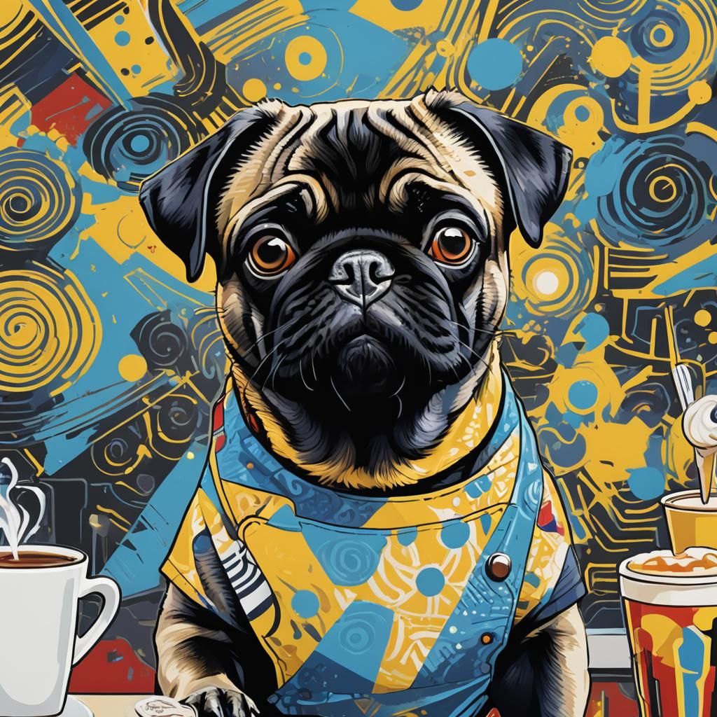 Pug Barista in Pop Art Digital Illustration
