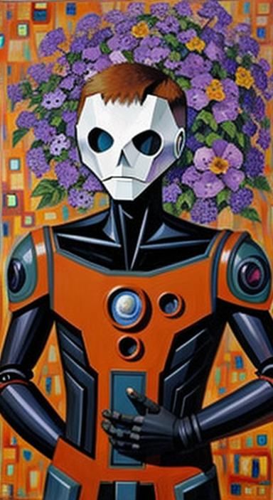 Teen Titans Robot Slenderman in Klimt Style