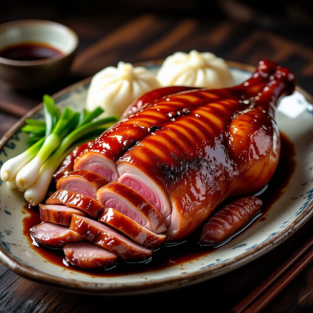 Glistening Peking Duck Dish in Culinary Photography Style