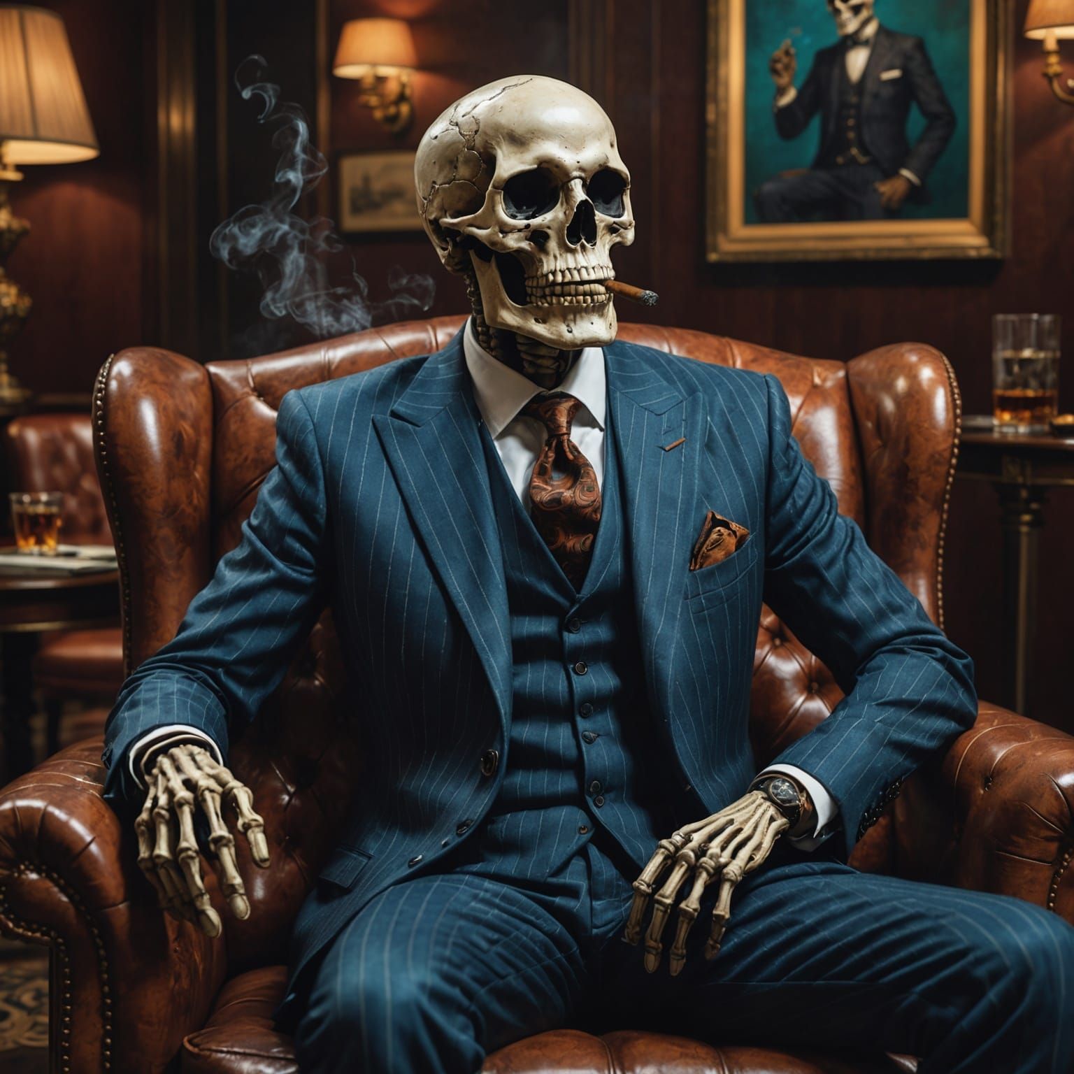 Skeleton in Pinstripes: Hyperrealistic Concept Art