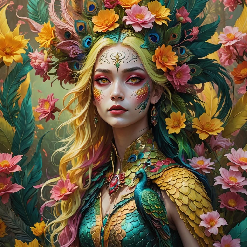 Mythic Hybrid Woman in Art Nouveau Style