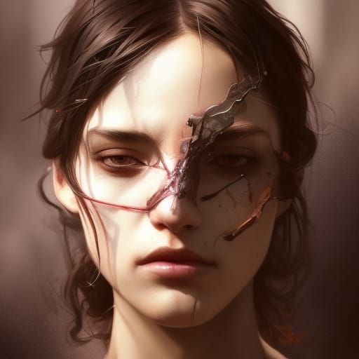 Broken Soul Portrait in Hyperdetailed Digital Art Style