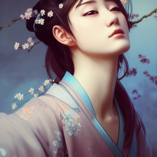 Beautiful Japanese Girl in Kimono Cosplay Portrait