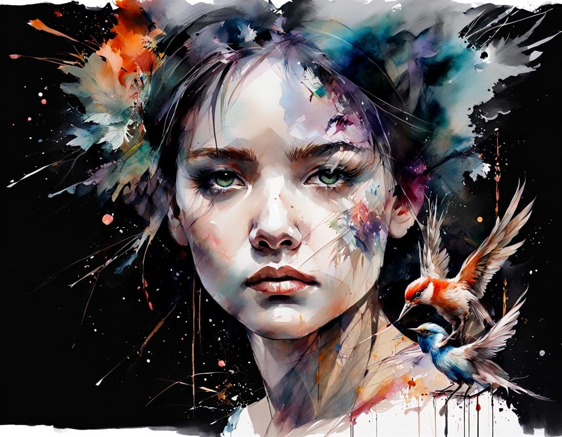 Birds in Flight: Watercolour Fusion of Styles