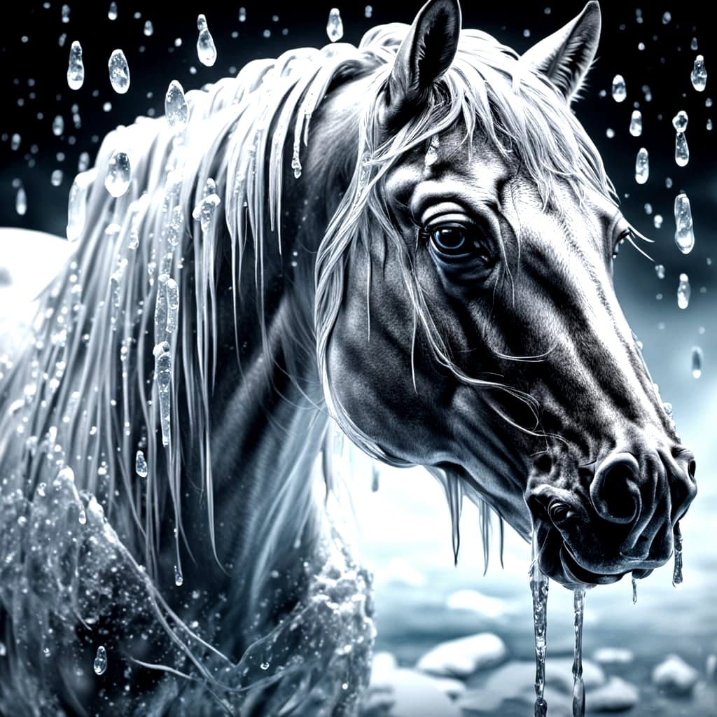 Surreal Ice Sculpture of a Horse in Macro Focus