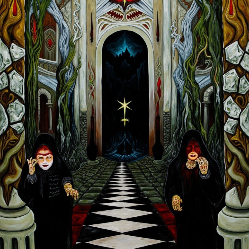 Dark Figure in Tattered Robes Confronts Twisted Mirrors and ...