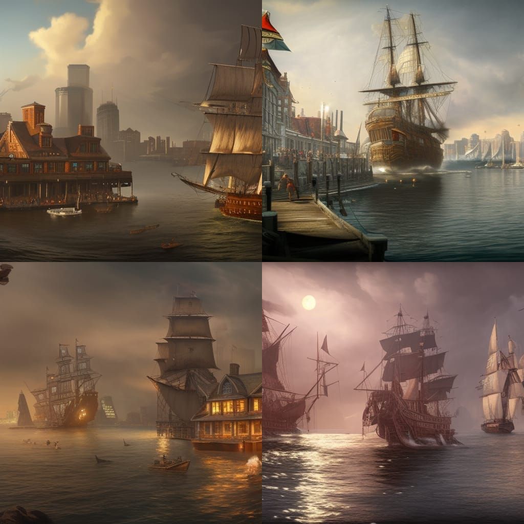 Boston Tea Party at Boston Harbor: Matte Painting