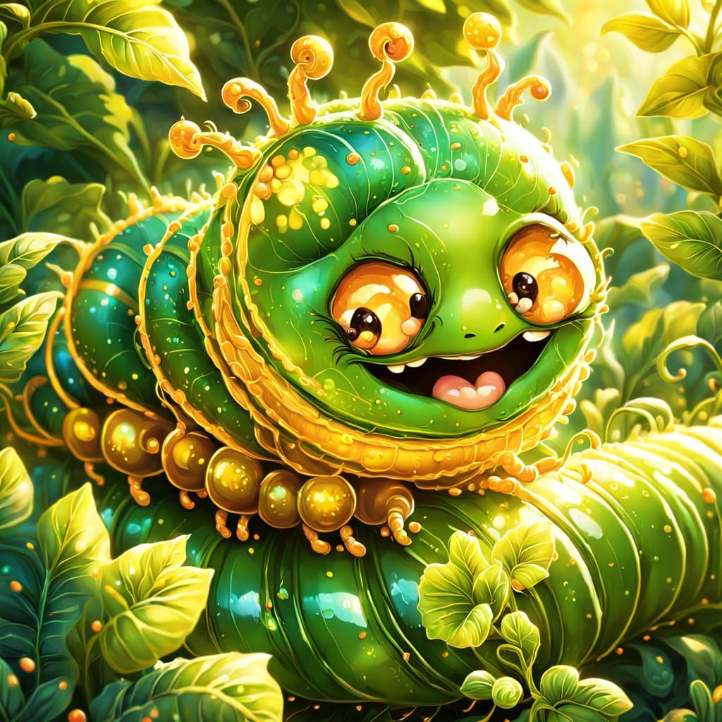 Joyful Caterpillar Smiling in Lush Environment