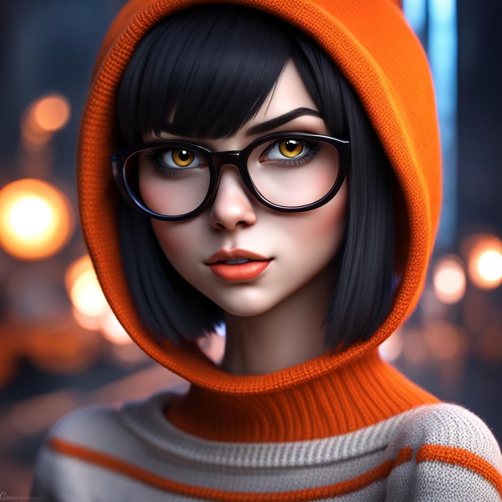 Gothic Anime Velma in Hyperrealistic Style