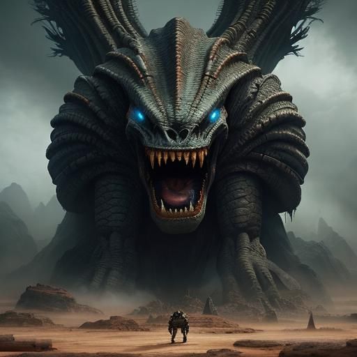 Cavemen Embrace Alien in Digital Matte Painting