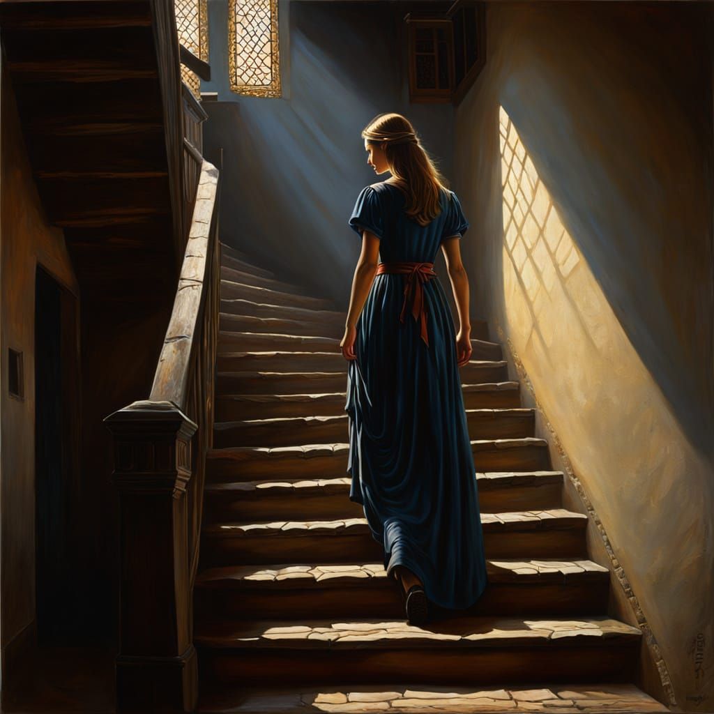 Woman Descends into Dawn's Warmth