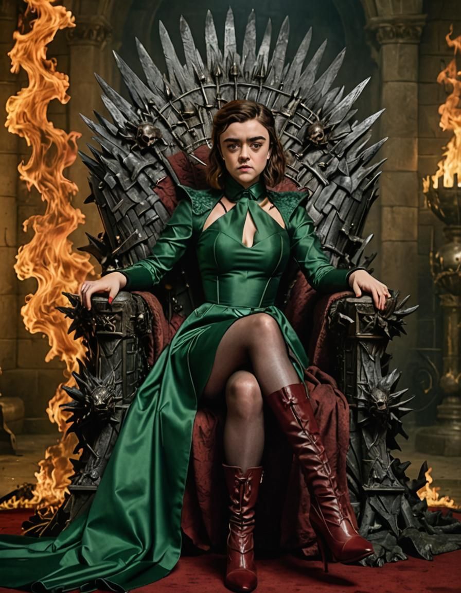 Gothic Pin-Up on Iron Throne with Dragon Skull