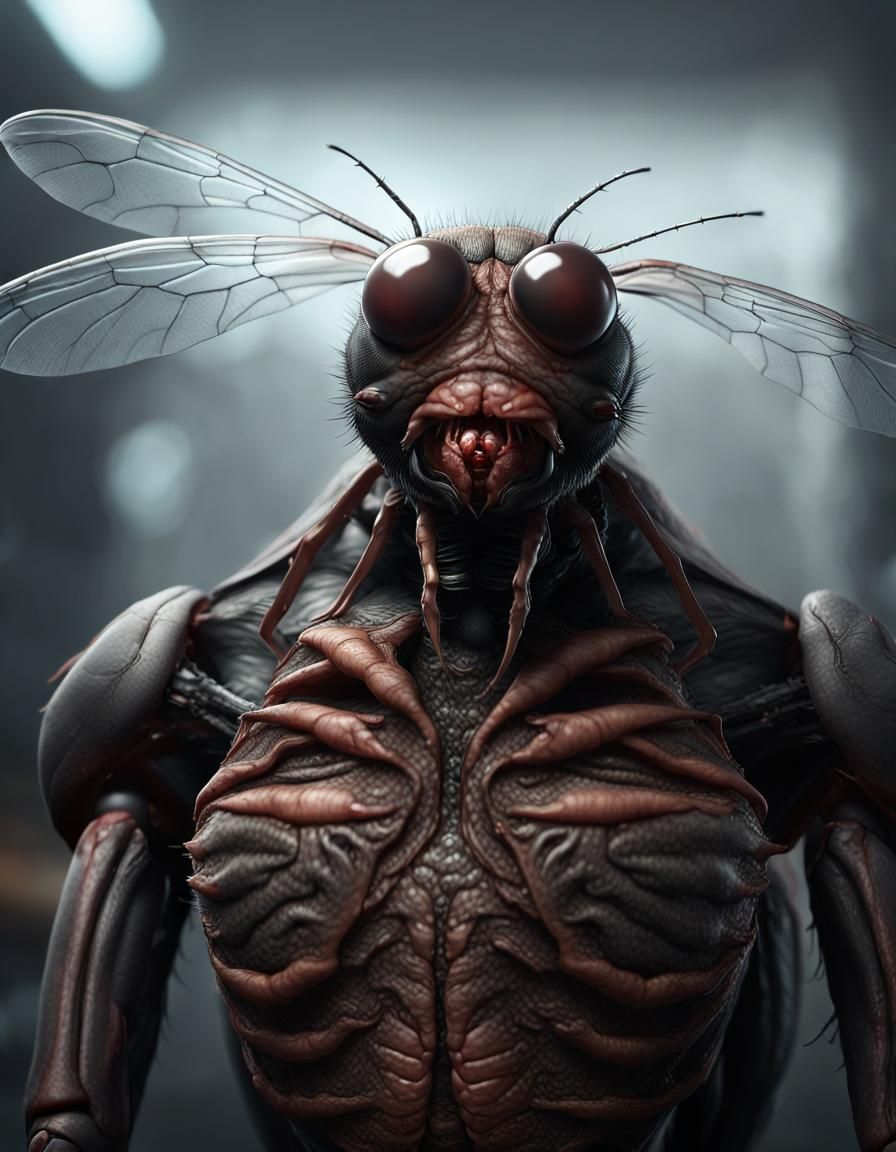 Haunting Hybrid Entity: Scientist and Fly Fusion