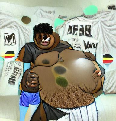 Cartoon Brown Bear with Afro and Big Belly