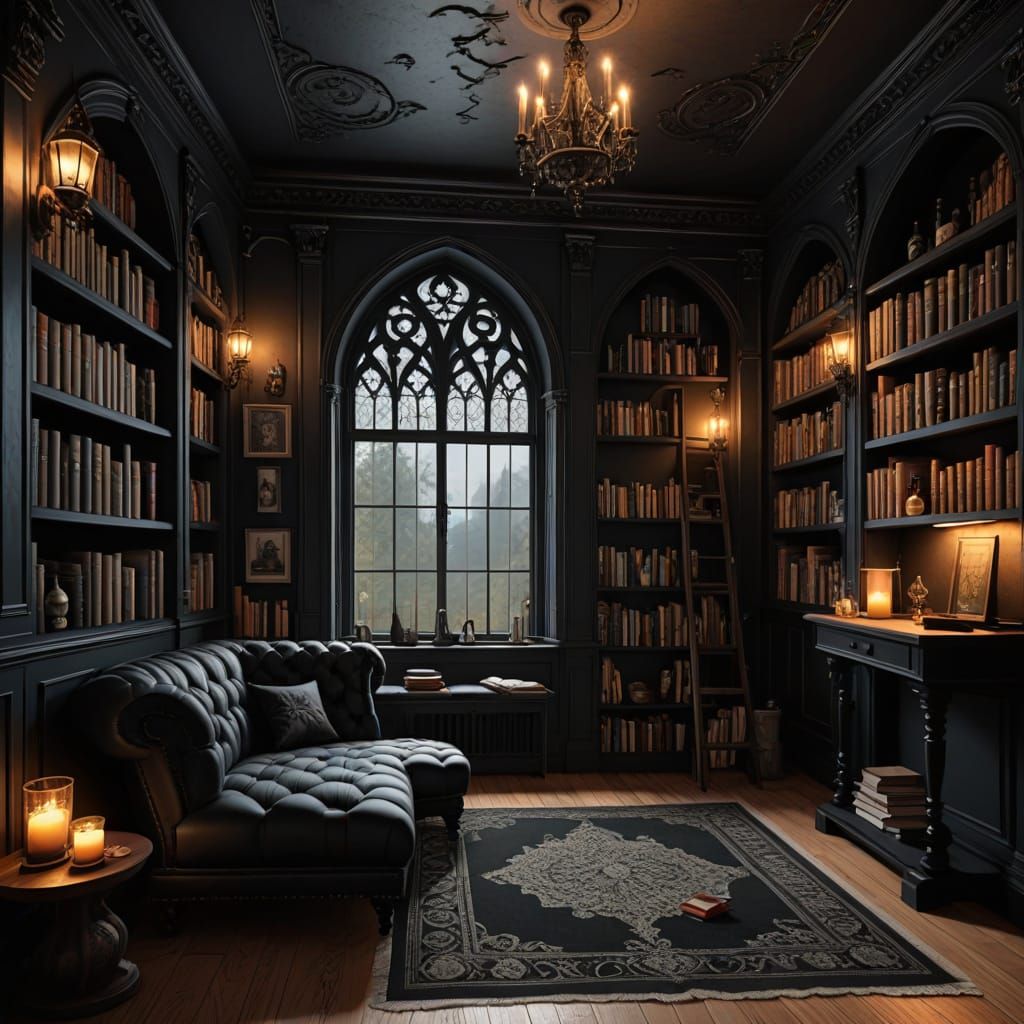 Gothic Cozy Reading Nook in Alcohol Ink Style