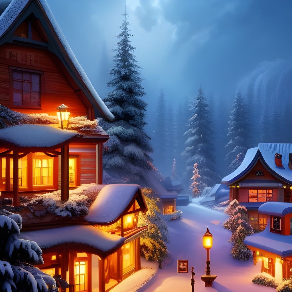 Winter Village in Anime Style
