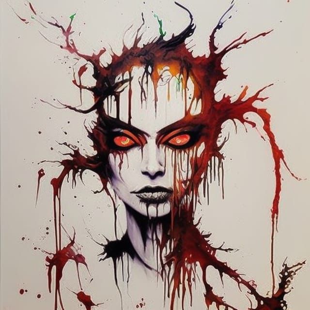 Cyberpunk Devil with Marbling and Oil Splash Effects