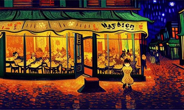 Anime Night Cafe in Van Gogh Style