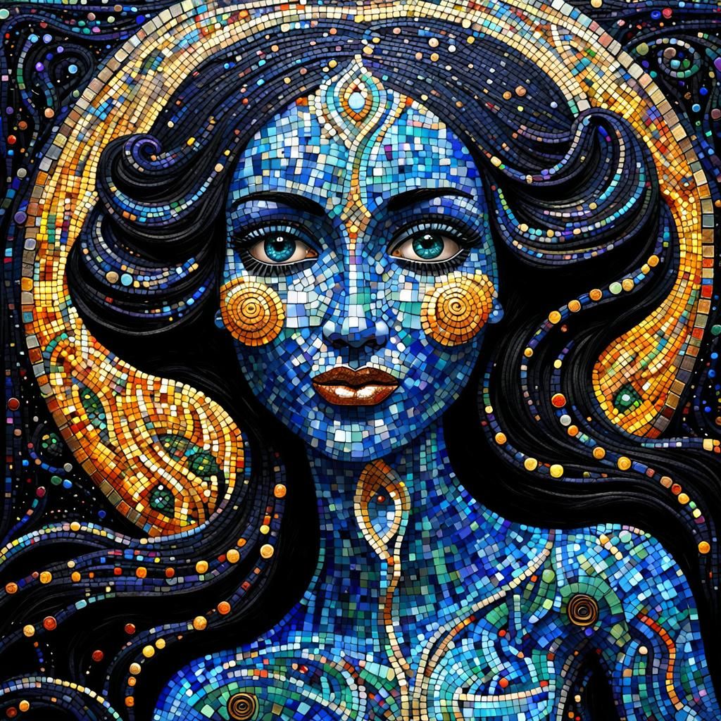 Djinn Emerges from Wonderlamp in Klimt-Inspired Mosaic