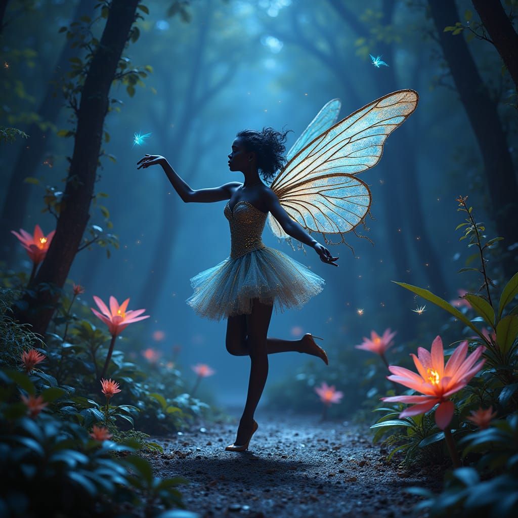 Enchanted Fairy Stage Act in Bioluminescent Forest