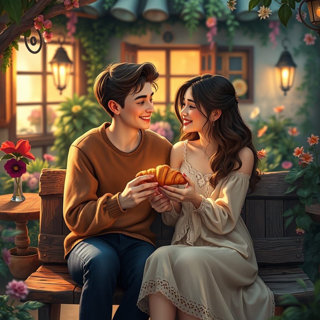 Romantic Cafe Scene with Gentle Couple