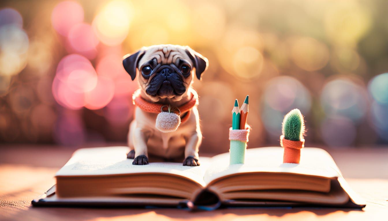 Whimsical Pug in a Miniature World