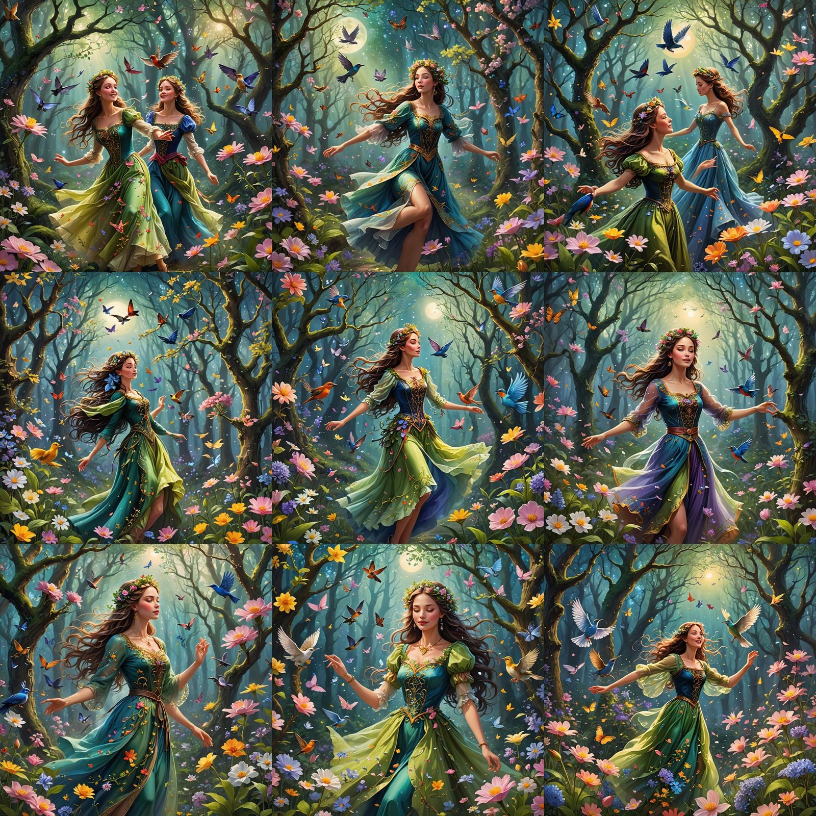 Enchanted Forest: Woman Dancing Under Mystical Sky